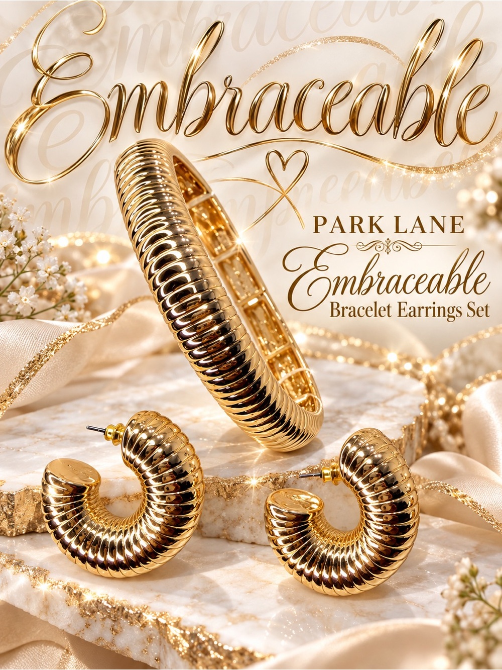 Park Lane Women’s Embraceable Gold Bracelet Hoop Earrings Set Statement Jewelry